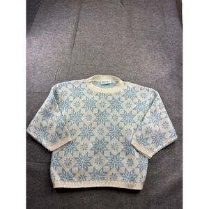 Vintage Glamour Knit Snowflake Sweater Blue Metallic Fair Isle USA Made Women M?